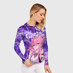 Рашгард женский Яэ Мико на фоне молний, цвет: 3D-принт — фото 2