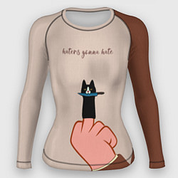 Рашгард женский Котик с ножиком и средний палец - текстура холста, цвет: 3D-принт