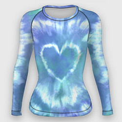 Рашгард женский Сердце - тай-дай - голубой, цвет: 3D-принт