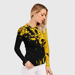 Рашгард женский Пятна черной краски на желтом фоне, цвет: 3D-принт — фото 2