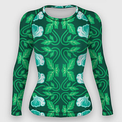 Рашгард женский Зелёный цветочный паттерн, цвет: 3D-принт