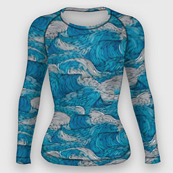 Рашгард женский Голубые и белые волны, цвет: 3D-принт