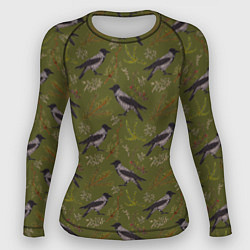 Рашгард женский Вороны и еловые веточки, цвет: 3D-принт