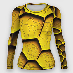 Рашгард женский Желтые шестиугольники с трещинами - объемная текст, цвет: 3D-принт