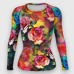 Рашгард женский Паттерн с розами - яркие цвета, цвет: 3D-принт