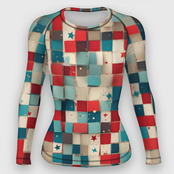 Рашгард женский Ретро квадраты ванильные, цвет: 3D-принт
