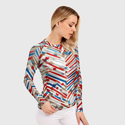 Рашгард женский Новогодние линии синий и красный, цвет: 3D-принт — фото 2