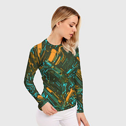 Рашгард женский Киберпанк линии оранжевые и голубые, цвет: 3D-принт — фото 2