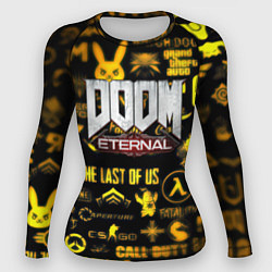Рашгард женский Doom золотые логотипы игр, цвет: 3D-принт