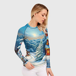 Рашгард женский Зимний домик и елка, цвет: 3D-принт — фото 2