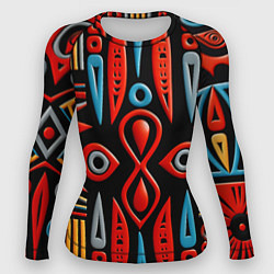 Рашгард женский Красно-синий узор в африканском стиле, цвет: 3D-принт