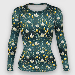 Рашгард женский Цветочки на зеленом поле паттерн, цвет: 3D-принт