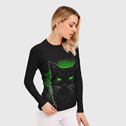 Рашгард женский Портрет черного кота в зеленом свечении, цвет: 3D-принт — фото 2