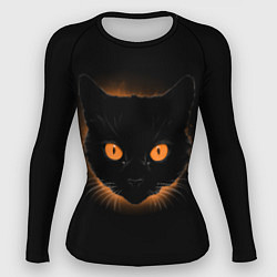 Рашгард женский Портрет черного кота в оранжевом свечении, цвет: 3D-принт