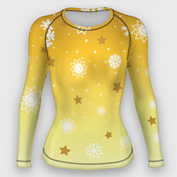 Рашгард женский Снежинки и звезды на желтом, цвет: 3D-принт