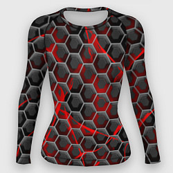 Рашгард женский Красные узоры шестиугольник, цвет: 3D-принт