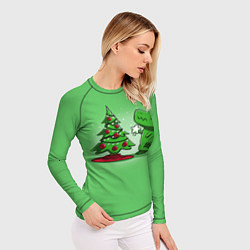 Рашгард женский Новогодняя проблема тираннозавра рекса, цвет: 3D-принт — фото 2