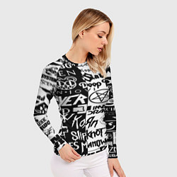 Рашгард женский Логотипы лучших групп черно белый, цвет: 3D-принт — фото 2