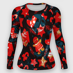 Женский рашгард Рождественские узоры красные