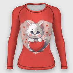 Рашгард женский Мультяшный котенок держит красное сердечко, цвет: 3D-принт