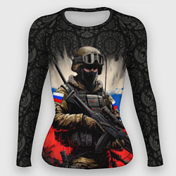 Рашгард женский Солдат русский на фоне флага, цвет: 3D-принт