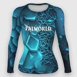 Женский рашгард Palworld логотип на ярких синих неоновых плитах