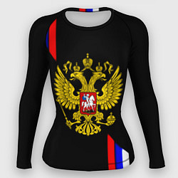 Рашгард женский Россия герб триколор полосы, цвет: 3D-принт
