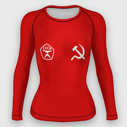 Рашгард женский СССР гост три полоски на красном фоне, цвет: 3D-принт