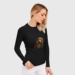 Рашгард женский Лев хиппи с дредами на черном фоне, цвет: 3D-принт — фото 2