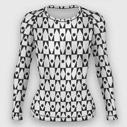 Рашгард женский Чёрно-белые ромбы и круги на белом фоне, цвет: 3D-принт