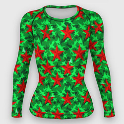 Рашгард женский Красные звезды победы на зеленом камуфляже, цвет: 3D-принт