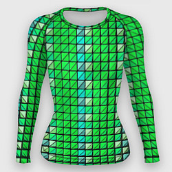 Рашгард женский Зелёные плитки и чёрная обводка, цвет: 3D-принт