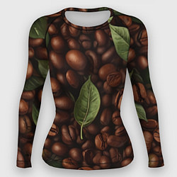 Рашгард женский Кофейные зёрна с листьями, цвет: 3D-принт