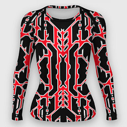 Рашгард женский Техно красные линии с белой обводкой на чёрном фон, цвет: 3D-принт