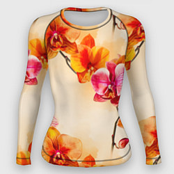 Рашгард женский Оранжевые орхидеи акварельные, цвет: 3D-принт