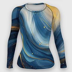 Рашгард женский Золотая волнистая текстура на синей ткани, цвет: 3D-принт