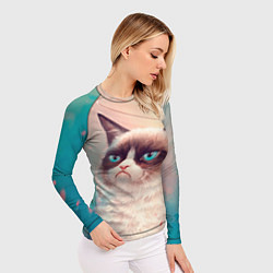 Рашгард женский Мемный кот Grumpy Cat с нимбом, цвет: 3D-принт — фото 2