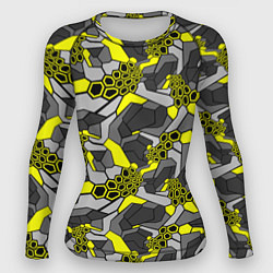Рашгард женский Шестиугольная текстура желтого камуфляжа, цвет: 3D-принт