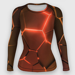 Рашгард женский Оранжевые неоновые плиты в разломе, цвет: 3D-принт