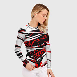 Рашгард женский Красно-чёрная агрессивная абстракция на белом фоне, цвет: 3D-принт — фото 2