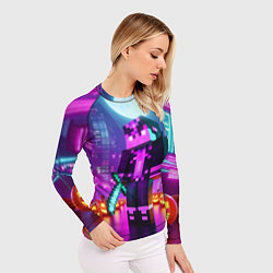 Рашгард женский Чувак с мечом в неоновом городе - Майнкрафт, цвет: 3D-принт — фото 2