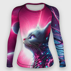 Женский рашгард Космический кибер котёнок - неоновое свечение