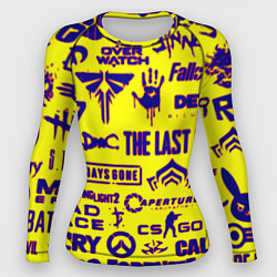 Рашгард женский Логотипы игр на жёлтом, цвет: 3D-принт