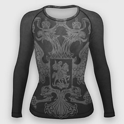 Рашгард женский Серо-черный фон с двуглавым орлом, символика госуд, цвет: 3D-принт