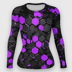 Рашгард женский Фиолетово-серые шестиугольники на чёрном фоне, цвет: 3D-принт