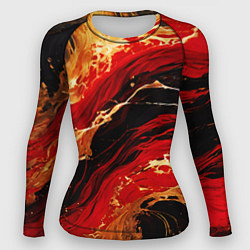 Рашгард женский Красно-золотые брызги на чёрном фоне, цвет: 3D-принт