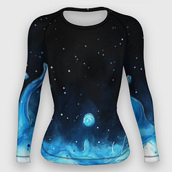 Рашгард женский Синяя светящееся краска, цвет: 3D-принт