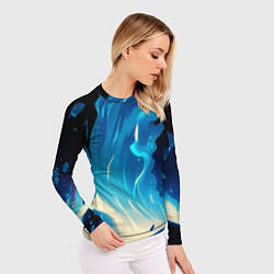 Рашгард женский Бело-синее пламя из абстрактных красок, цвет: 3D-принт — фото 2