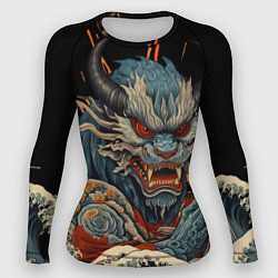 Женский рашгард Японский дракон и волны в стиле тату ирезуми