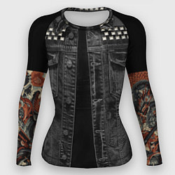 Женский рашгард Джинсовка с татуировкой дракона и самурая - имитац